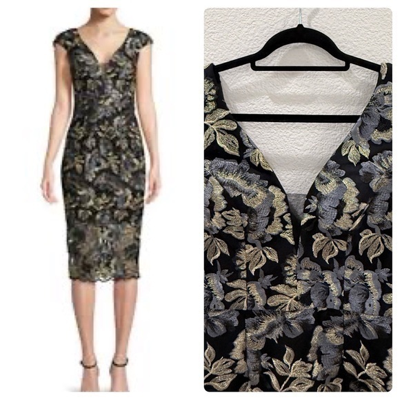 Xscape Dresses & Skirts - XSCAPE Cocktail Dress Floral Embroidered Metallic Padded Bottom 6 inches unlined